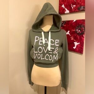 Volcom Vintage Olive Drab Cropped Hoodie, size XS